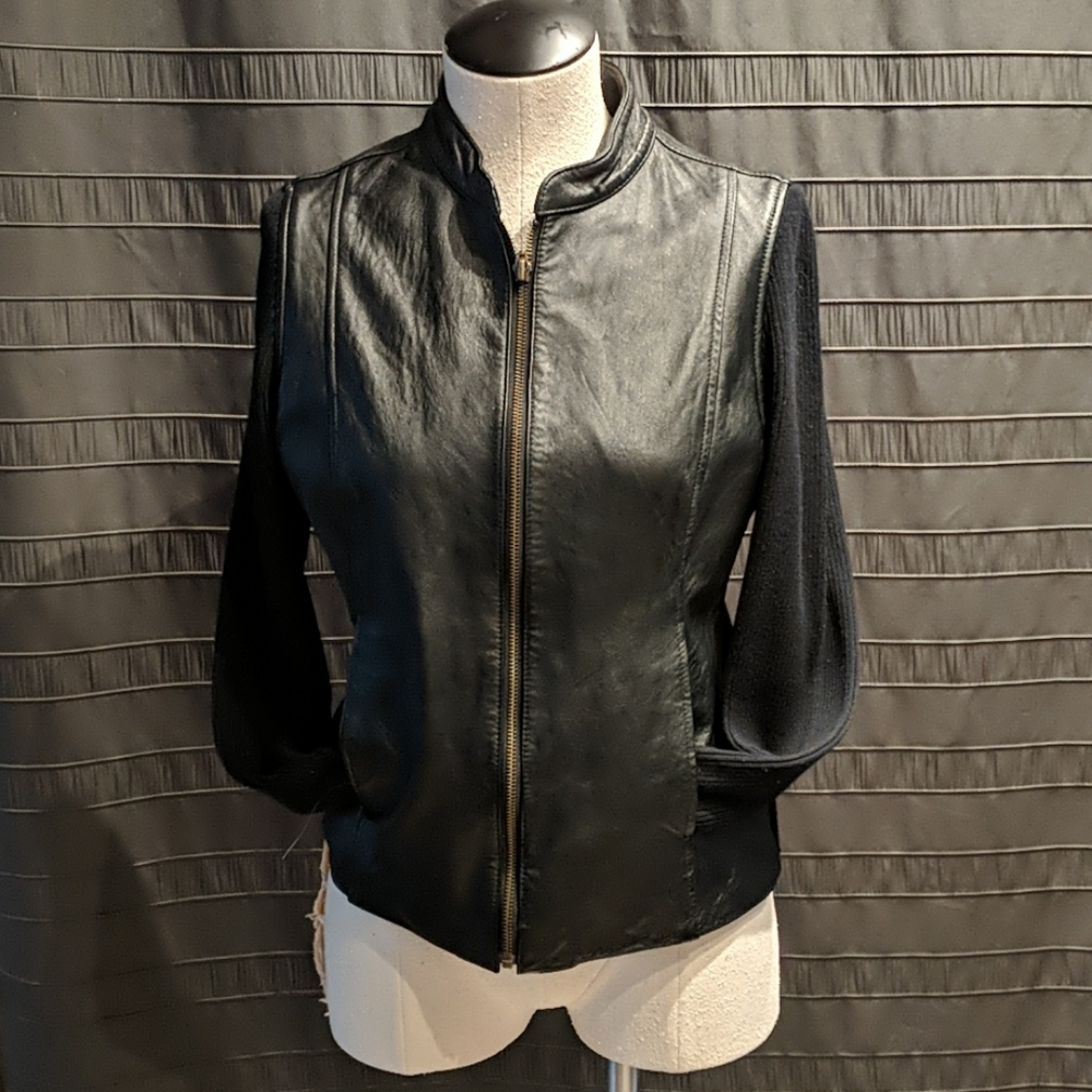 EUC Jaclyn Smith Leather Knit Zip Sweater Jacket